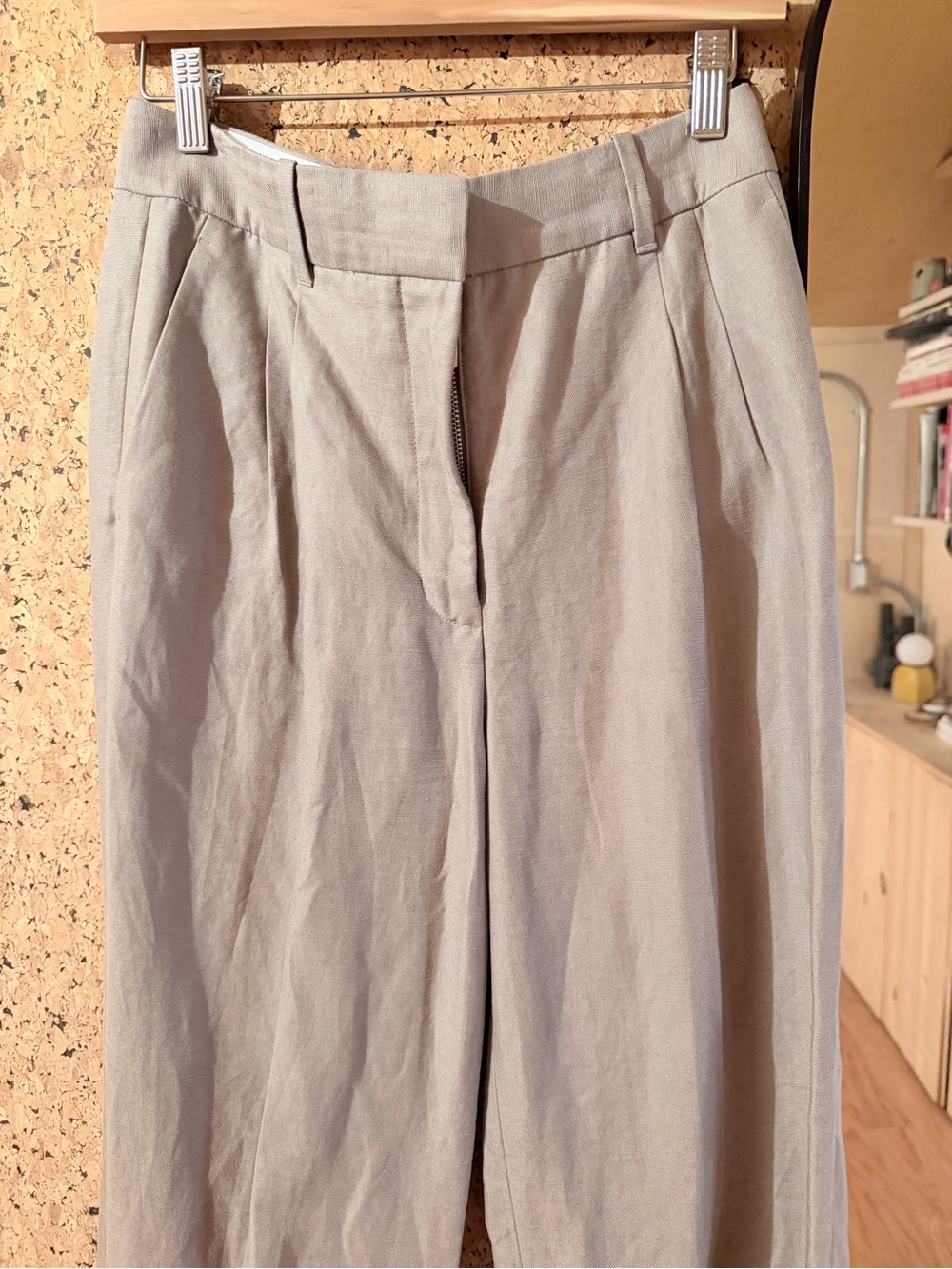 Aritzia High-Rise “Effortless” Pleated Linen Blend Trousers - Tan
